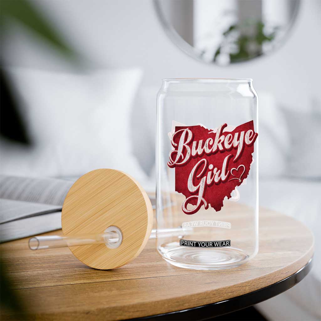 Funny Buckeye Girl Glass Can Red Map Of Ohio State TS11 Print Your Wear