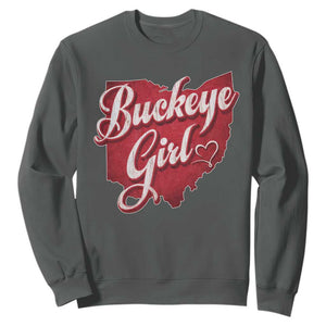 Funny Buckeye Girl Sweatshirt Red Map Of Ohio State TS11 Dark Heather Print Your Wear