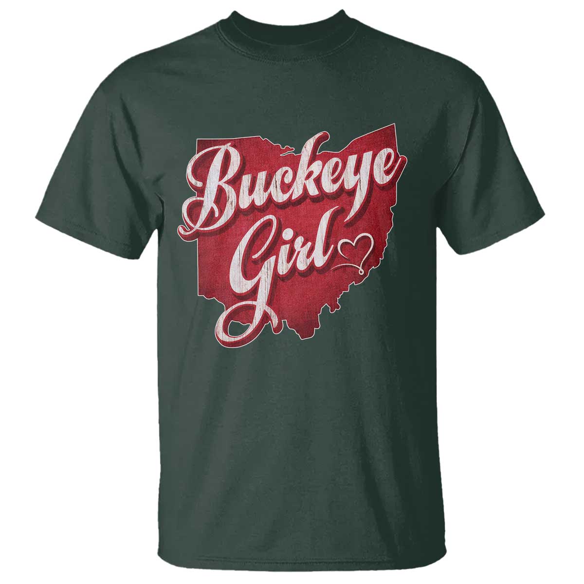 Funny Buckeye Girl T Shirt Red Map Of Ohio State TS11 Dark Forest Green Print Your Wear