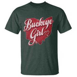 Funny Buckeye Girl T Shirt Red Map Of Ohio State TS11 Dark Forest Green Print Your Wear