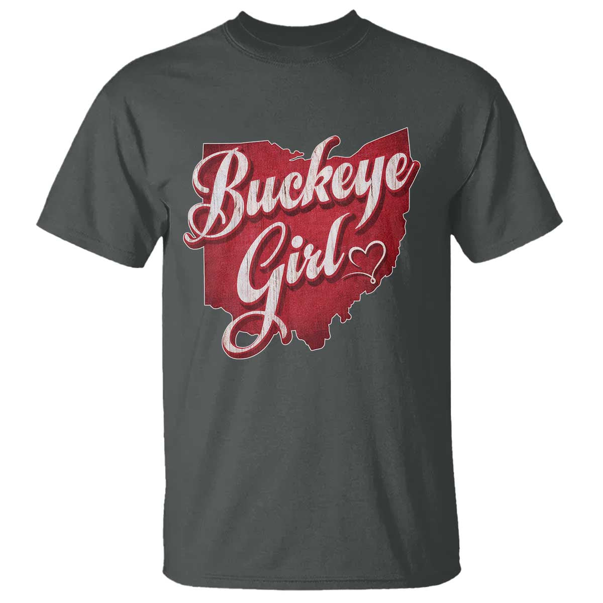 Funny Buckeye Girl T Shirt Red Map Of Ohio State TS11 Dark Heather Print Your Wear