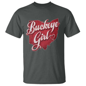 Funny Buckeye Girl T Shirt Red Map Of Ohio State TS11 Dark Heather Print Your Wear