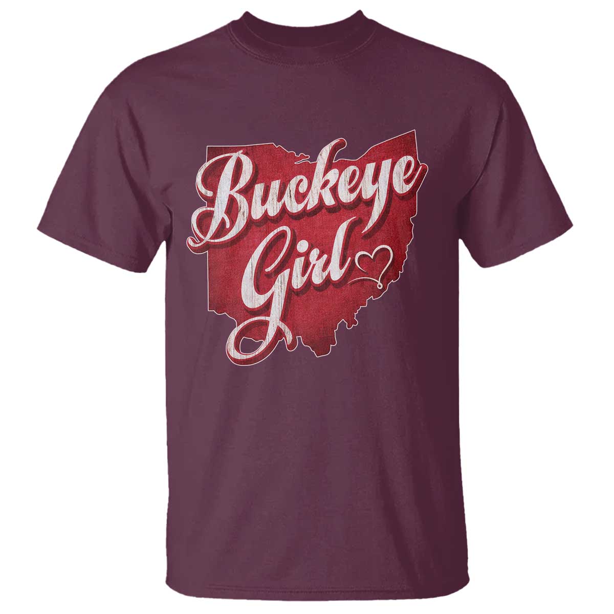 Funny Buckeye Girl T Shirt Red Map Of Ohio State TS11 Maroon Print Your Wear