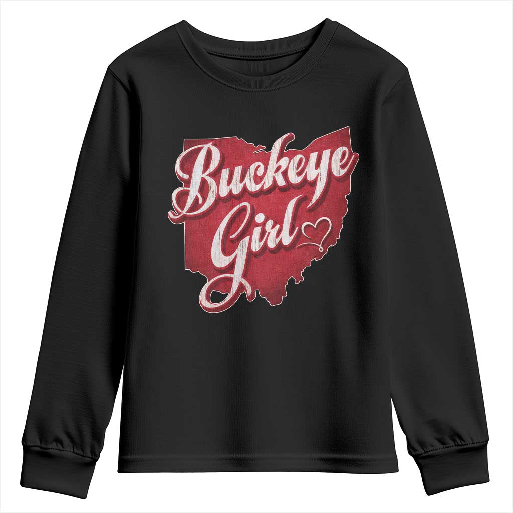 Funny Buckeye Girl Youth Sweatshirt Red Map Of Ohio State TS11 Black Print Your Wear