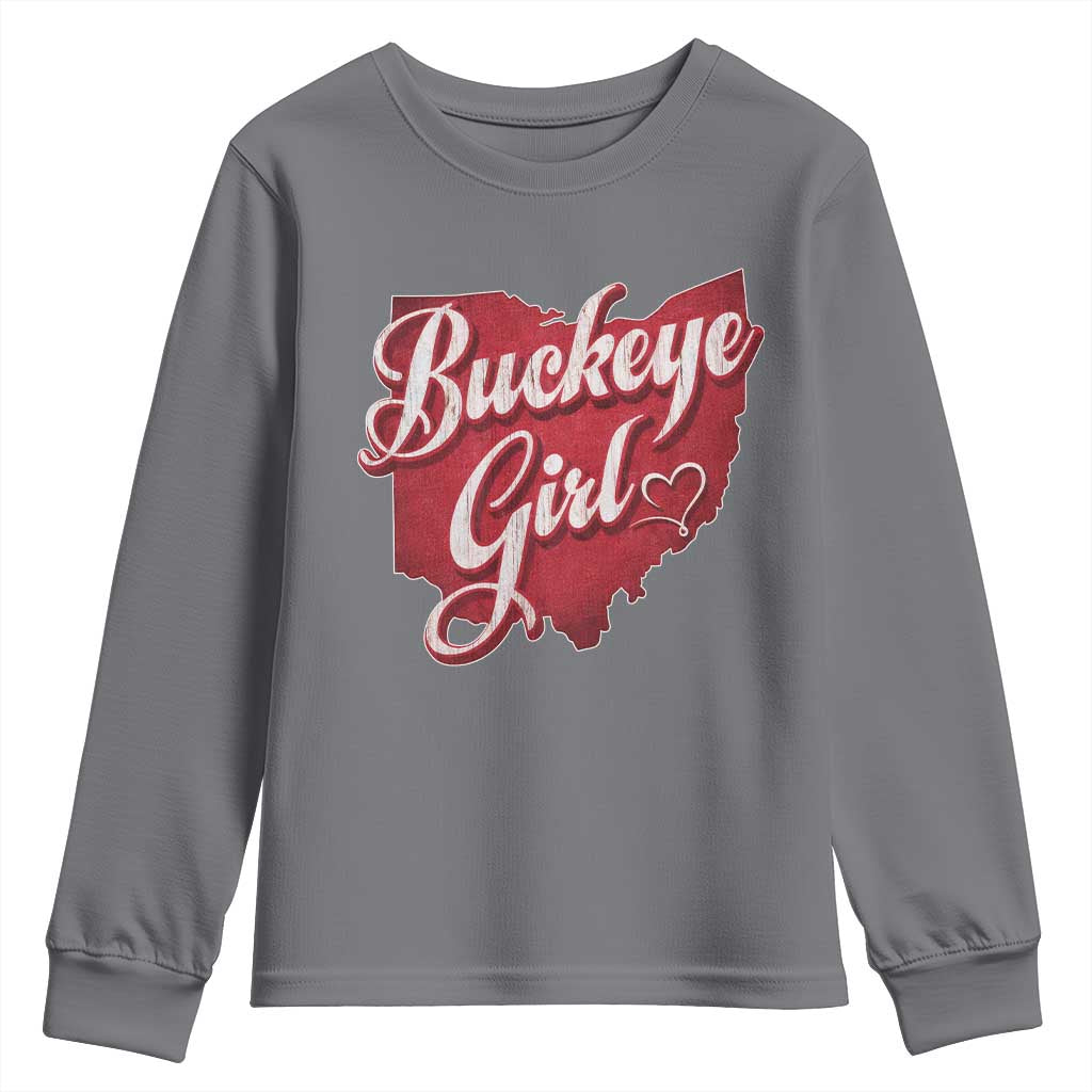 Funny Buckeye Girl Youth Sweatshirt Red Map Of Ohio State TS11 Charcoal Print Your Wear