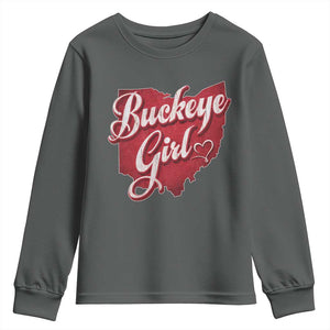 Funny Buckeye Girl Youth Sweatshirt Red Map Of Ohio State TS11 Dark Heather Print Your Wear