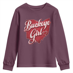 Funny Buckeye Girl Youth Sweatshirt Red Map Of Ohio State TS11 Maroon Print Your Wear