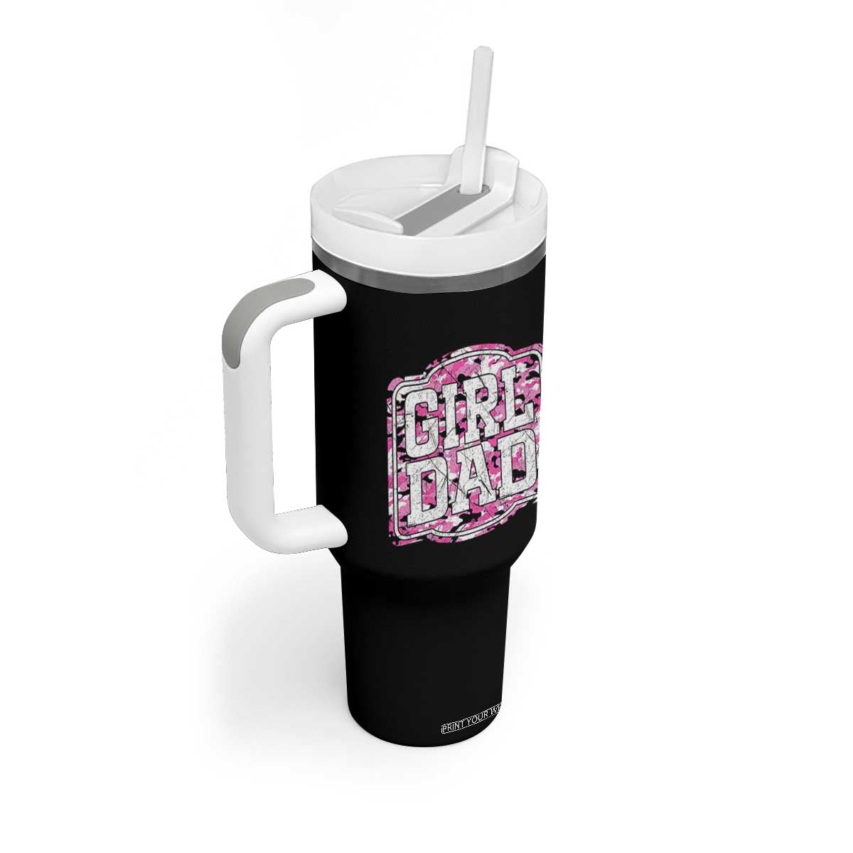 Girl Dad Tumbler With Handle Pink Camo Hunting Daddy Father's Day TS11 Print Your Wear