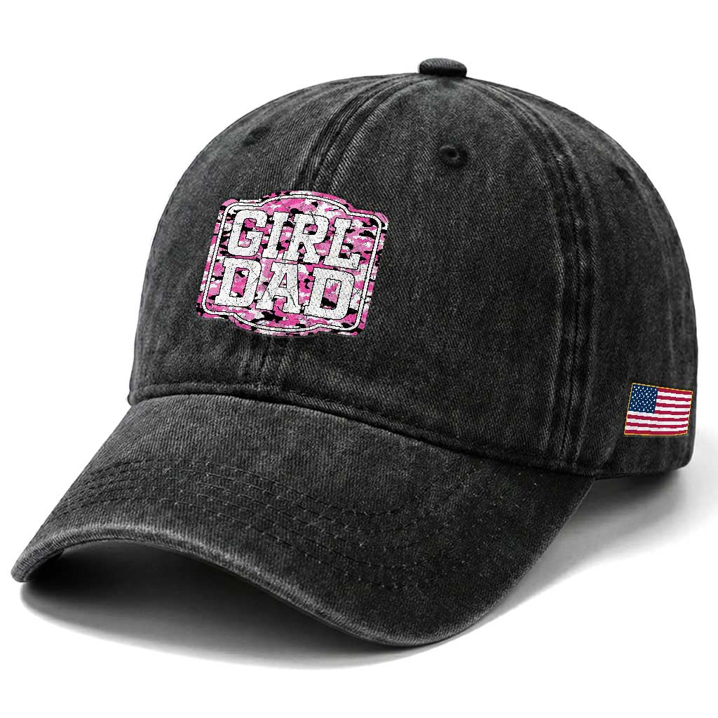 Girl Dad Washed Cotton Baseball Cap Pink Camo Hunting Daddy Father's Day TS11 Print Your Wear