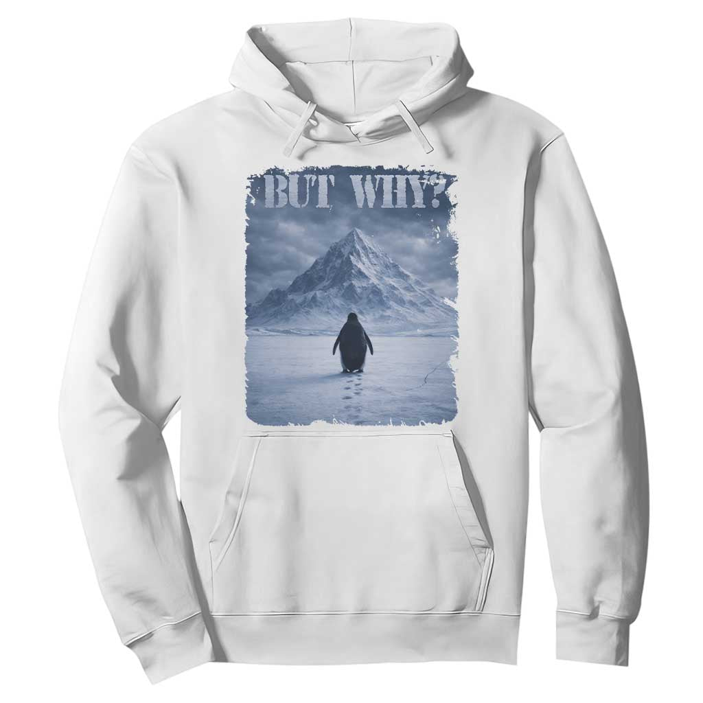 Nihilist Penguin But Why Hoodie Snow Mountains Motivational Penguin Meme TS11 White Print Your Wear