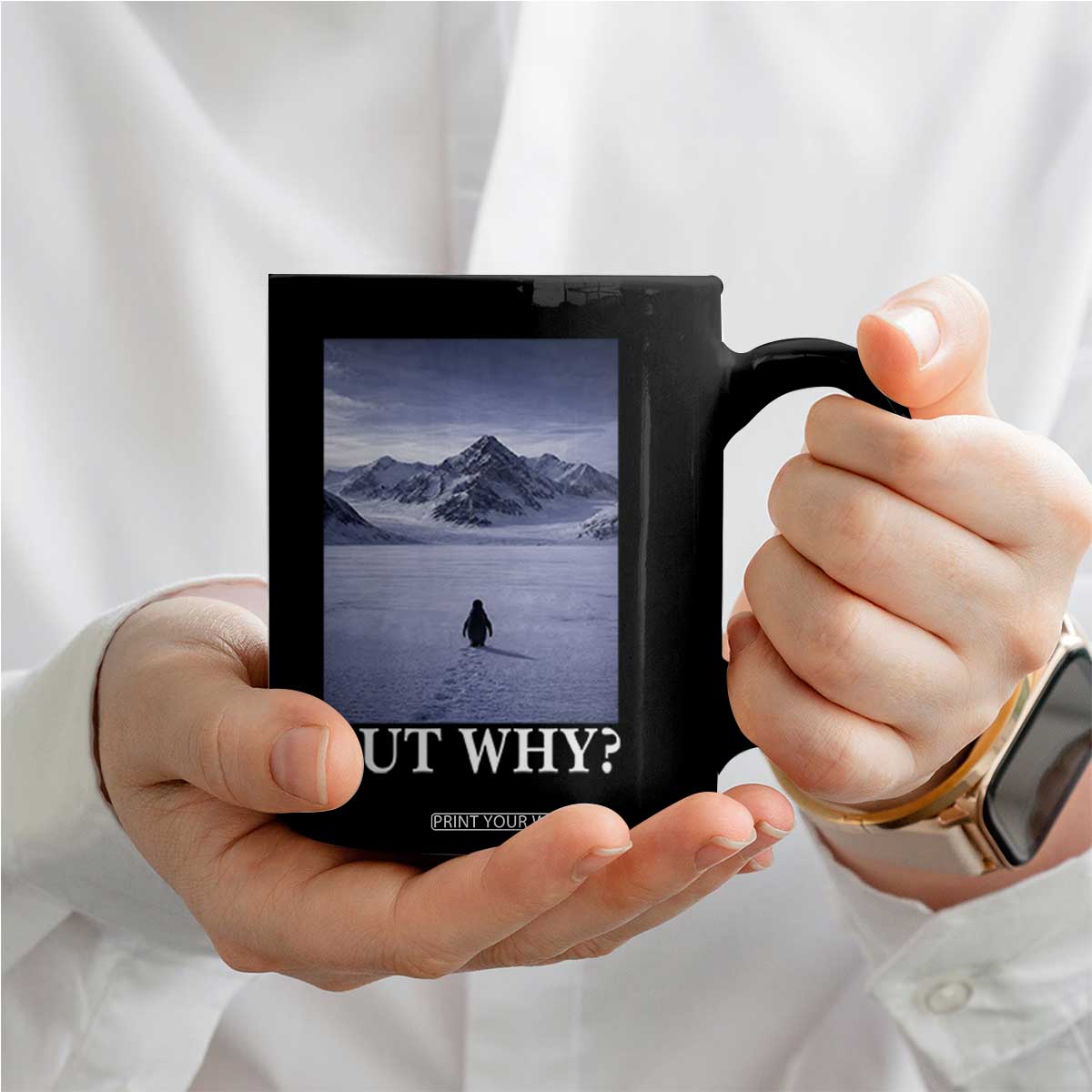 Nihilist Penguin But Why Coffee Mug Lone Penguin Walking Toward Mountain Meme TS11 Print Your Wear