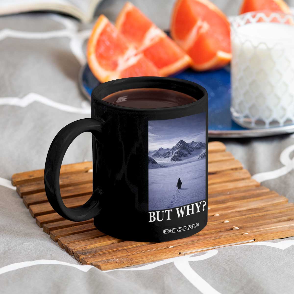 Nihilist Penguin But Why Coffee Mug Lone Penguin Walking Toward Mountain Meme TS11 Print Your Wear
