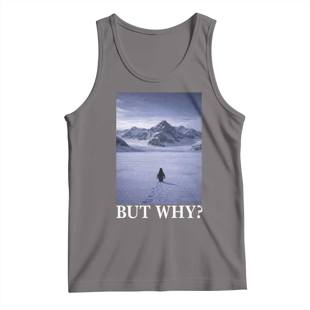 Nihilist Penguin But Why Tank Top Lone Penguin Walking Toward Mountain Meme TS11 Deep Heather Print Your Wear