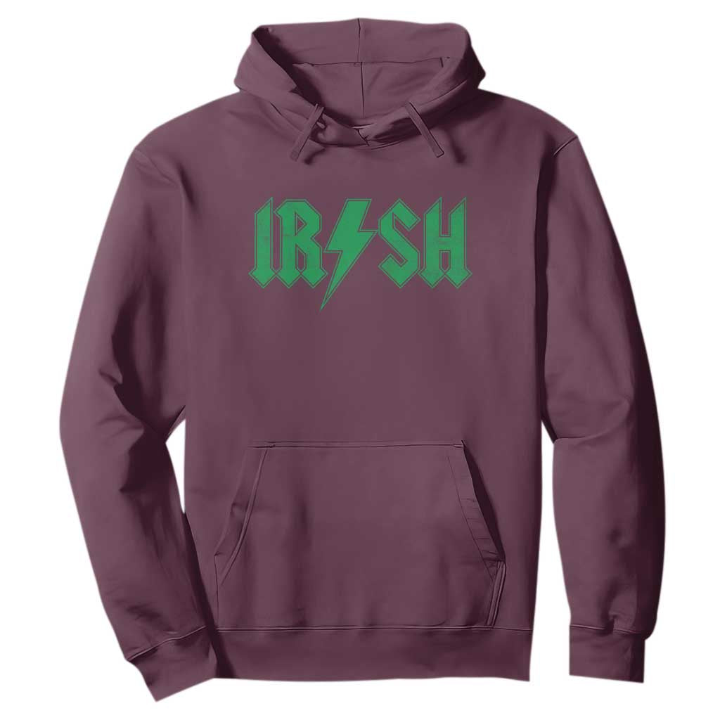 Funny Irish Rocker St Patrickss Day Lightning Bolt Rock and Roll Hoodie TS11 Maroon Print Your Wear