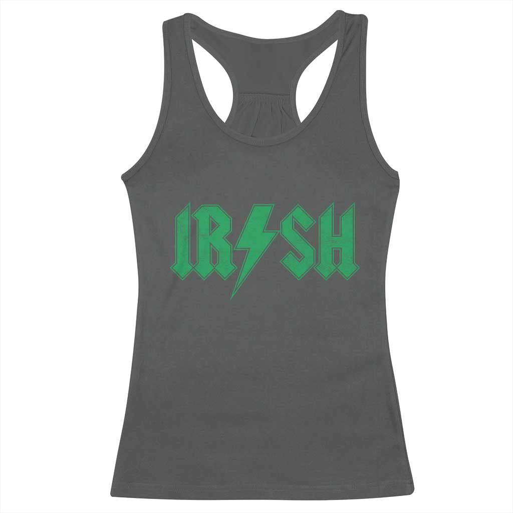 Funny Irish Rocker St Patrickss Day Lightning Bolt Rock and Roll Racerback Tank Top TS11 Dark Heather Print Your Wear