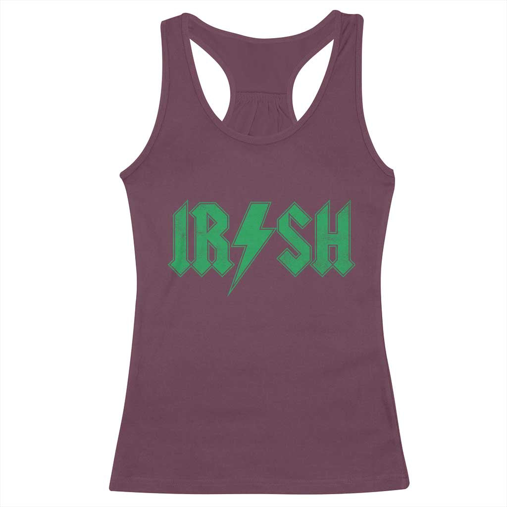 Funny Irish Rocker St Patrickss Day Lightning Bolt Rock and Roll Racerback Tank Top TS11 Maroon Print Your Wear