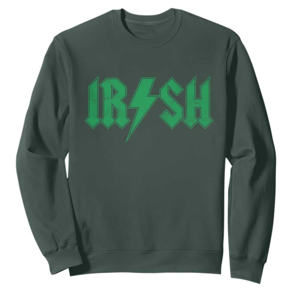 Funny Irish Rocker St Patrickss Day Lightning Bolt Rock and Roll Sweatshirt TS11 Dark Forest Green Print Your Wear