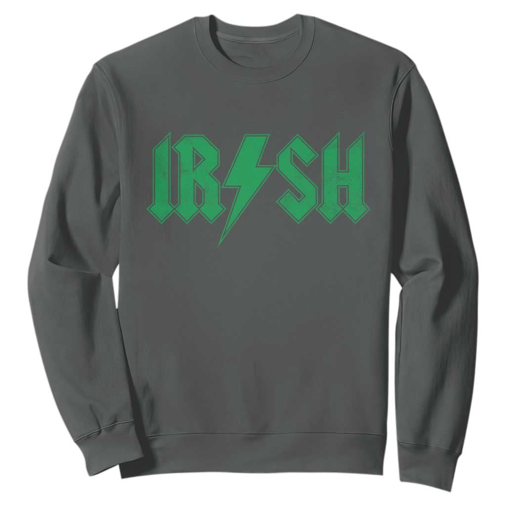 Funny Irish Rocker St Patrickss Day Lightning Bolt Rock and Roll Sweatshirt TS11 Dark Heather Print Your Wear