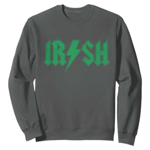Funny Irish Rocker St Patrickss Day Lightning Bolt Rock and Roll Sweatshirt TS11 Dark Heather Print Your Wear