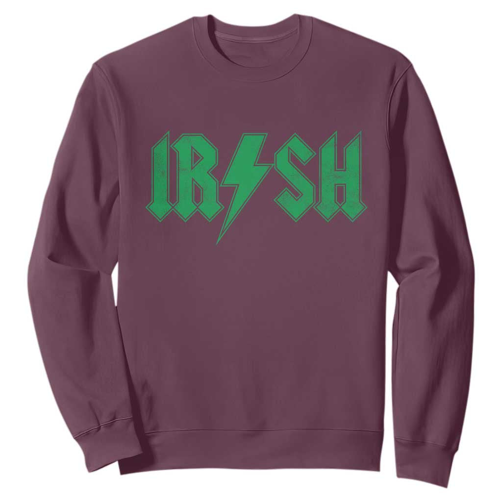 Funny Irish Rocker St Patrickss Day Lightning Bolt Rock and Roll Sweatshirt TS11 Maroon Print Your Wear