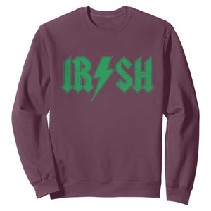 Funny Irish Rocker St Patrickss Day Lightning Bolt Rock and Roll Sweatshirt TS11 Maroon Print Your Wear