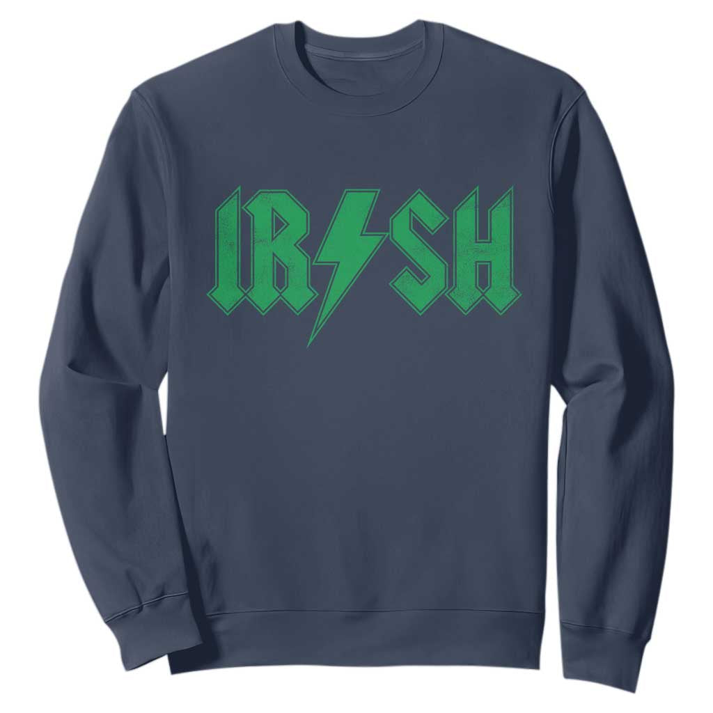Funny Irish Rocker St Patrickss Day Lightning Bolt Rock and Roll Sweatshirt TS11 Navy Print Your Wear