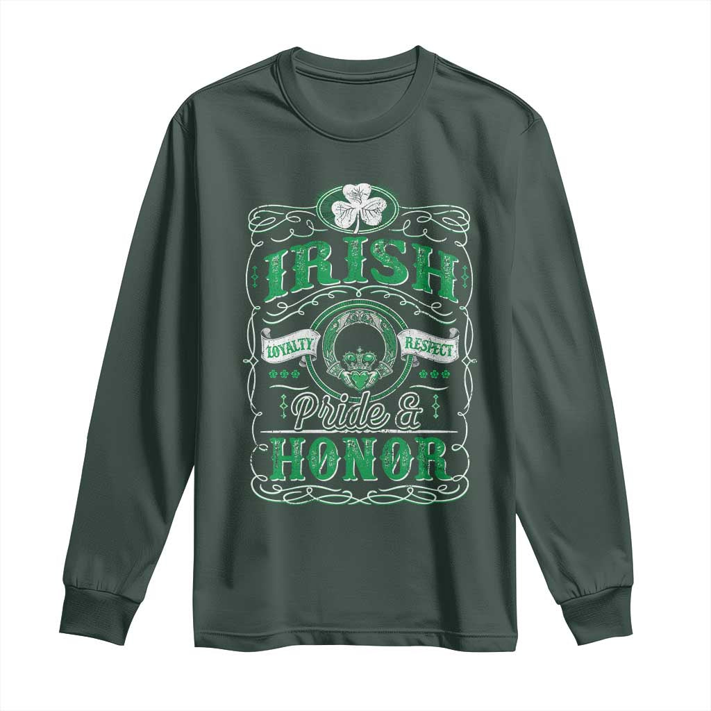 Vintage Irish Pride And Honor St Patricks Day Long Sleeve Shirt TS11 Dark Forest Green Print Your Wear