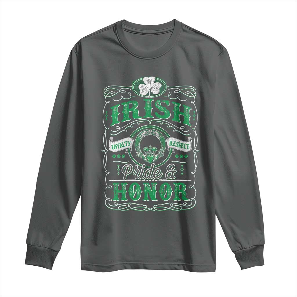 Vintage Irish Pride And Honor St Patricks Day Long Sleeve Shirt TS11 Dark Heather Print Your Wear