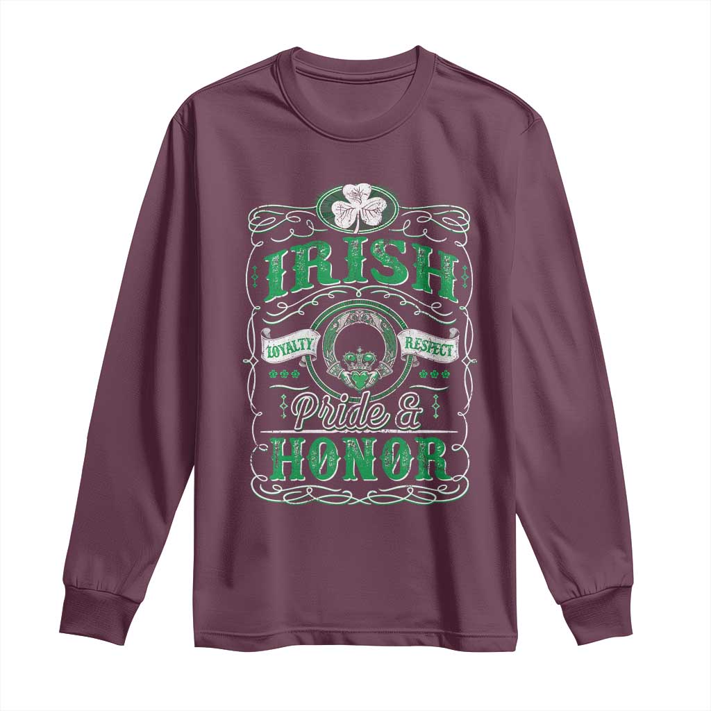 Vintage Irish Pride And Honor St Patricks Day Long Sleeve Shirt TS11 Maroon Print Your Wear