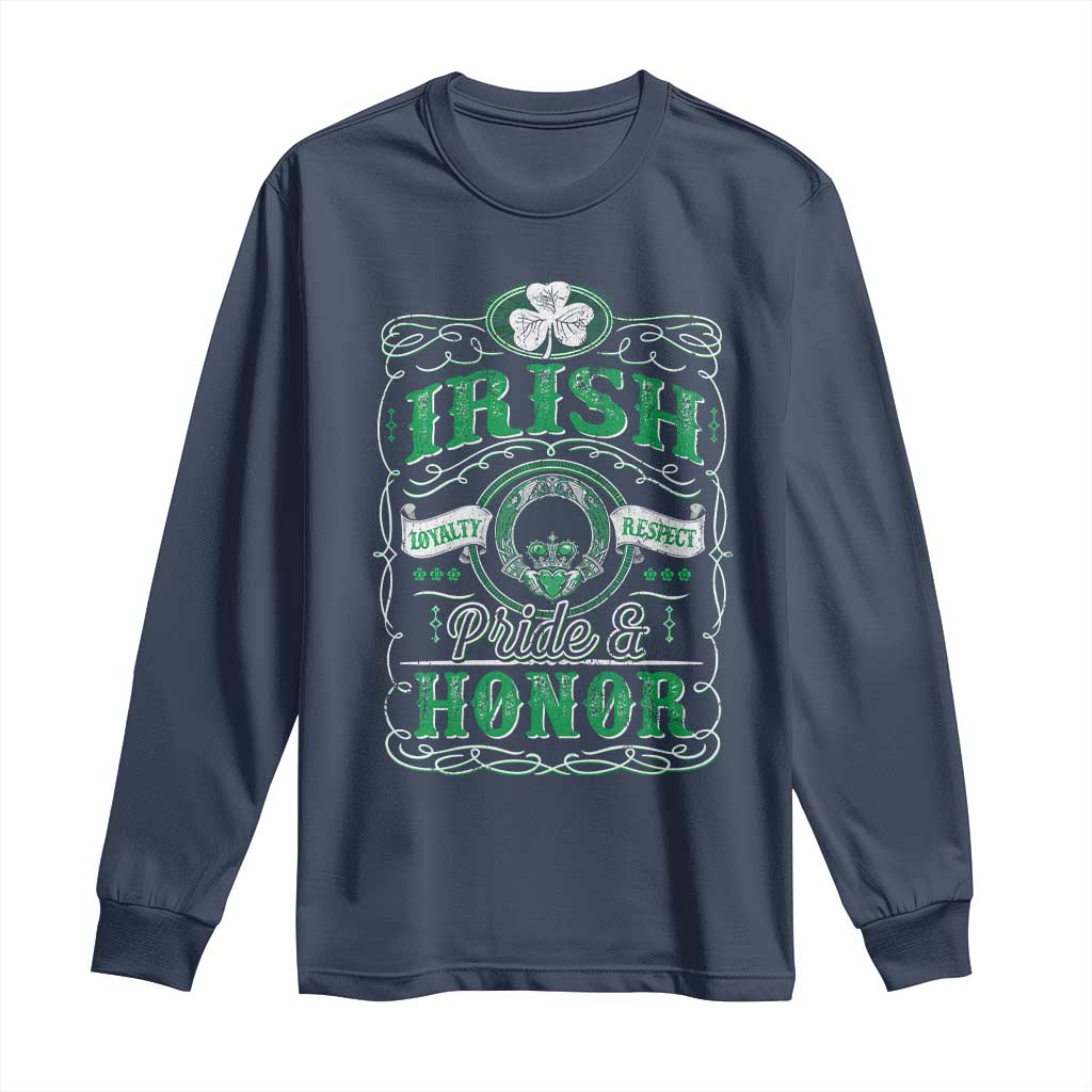 Vintage Irish Pride And Honor St Patricks Day Long Sleeve Shirt TS11 Navy Print Your Wear