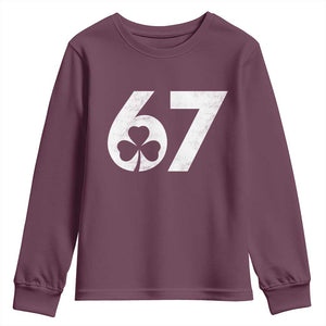 Funny St Patricks Day 67 Six Seven Vintage Shamrock Youth Sweatshirt TS11 Maroon Print Your Wear