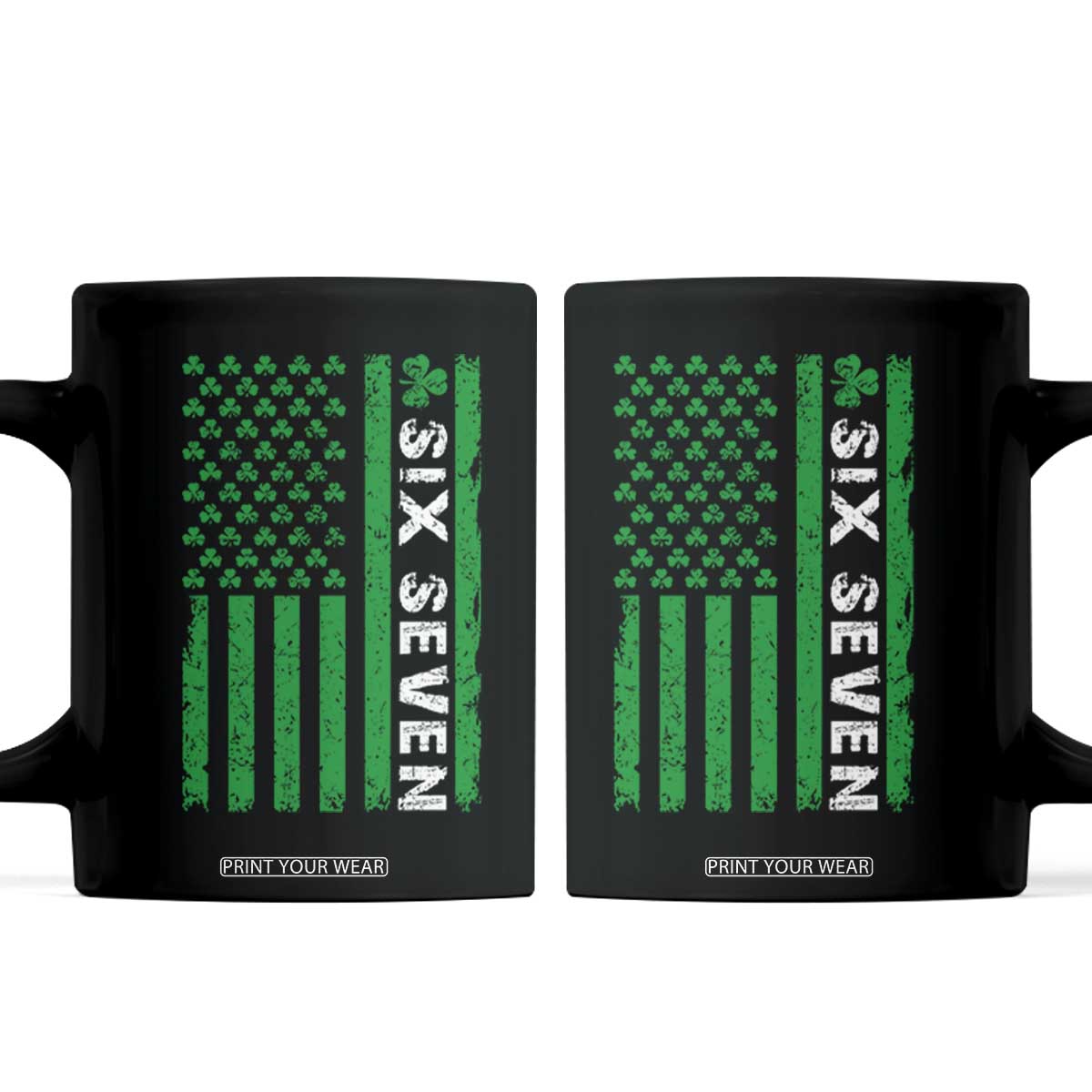 Six Seven 67 St Patricks Day Shamrock Vintage American Flag Coffee Mug TS11 Black Print Your Wear