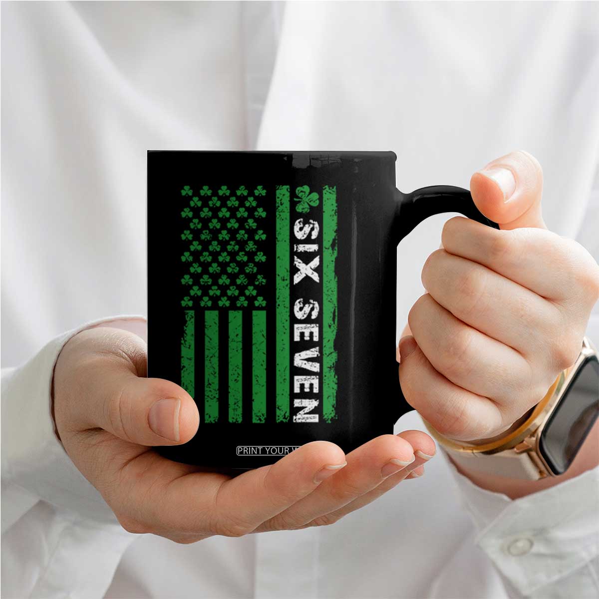 Six Seven 67 St Patricks Day Shamrock Vintage American Flag Coffee Mug TS11 Print Your Wear
