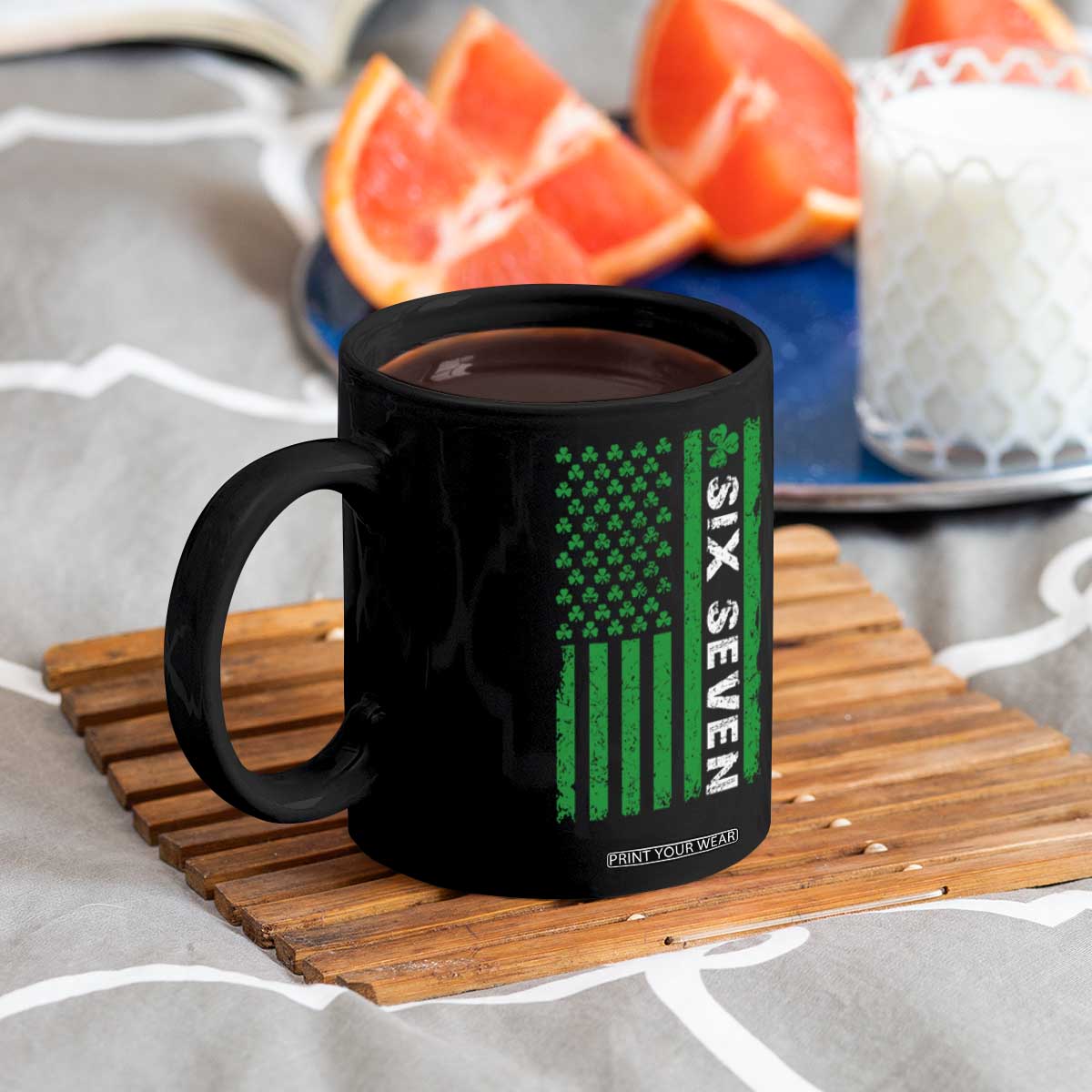Six Seven 67 St Patricks Day Shamrock Vintage American Flag Coffee Mug TS11 Print Your Wear