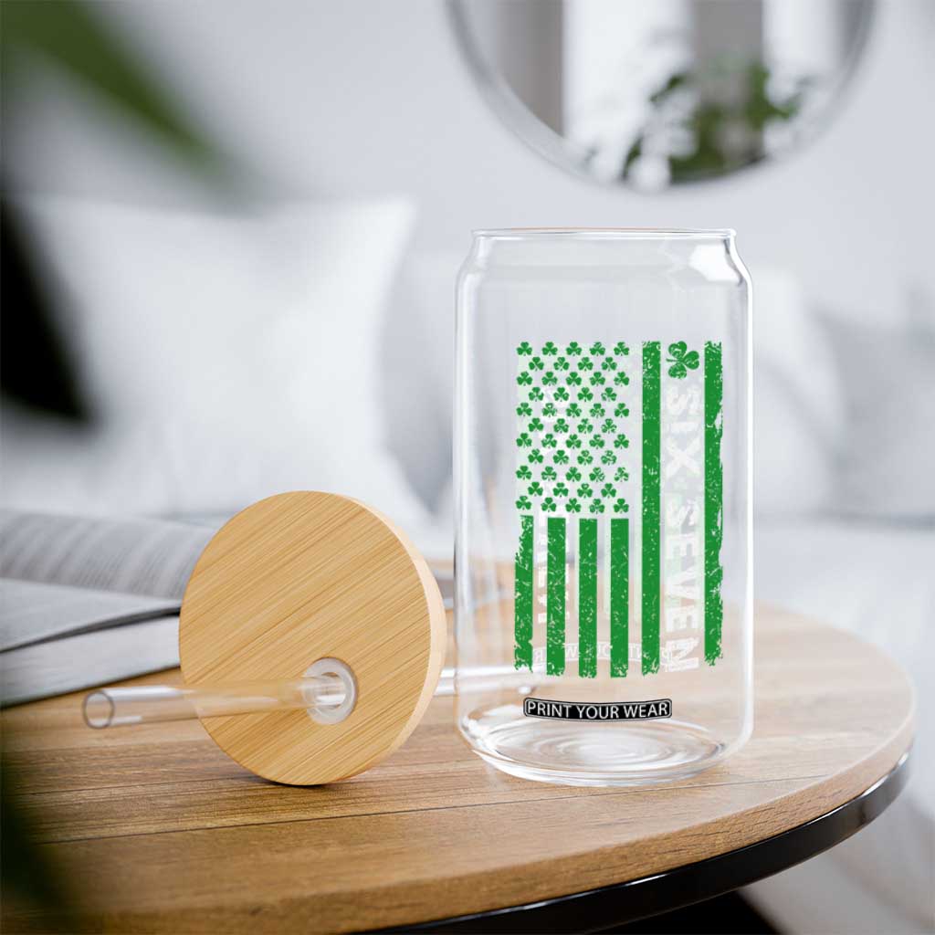 Six Seven 67 St Patricks Day Shamrock Vintage American Flag Glass Can TS11 Print Your Wear