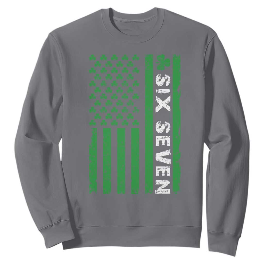 Six Seven 67 St Patricks Day Shamrock Vintage American Flag Sweatshirt TS11 Charcoal Print Your Wear