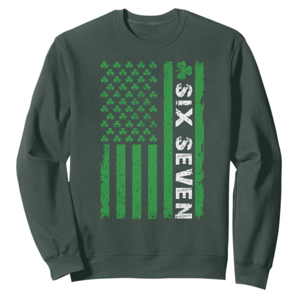 Six Seven 67 St Patricks Day Shamrock Vintage American Flag Sweatshirt TS11 Dark Forest Green Print Your Wear