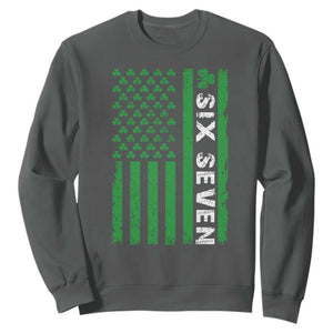 Six Seven 67 St Patricks Day Shamrock Vintage American Flag Sweatshirt TS11 Dark Heather Print Your Wear