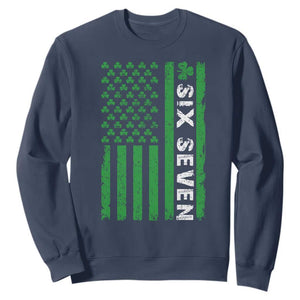 Six Seven 67 St Patricks Day Shamrock Vintage American Flag Sweatshirt TS11 Navy Print Your Wear