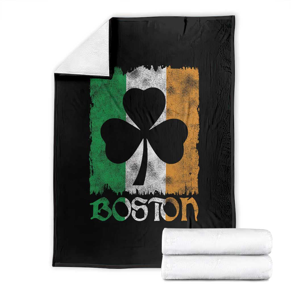 Boston St Patricks Day Throw Blanket Distressed Shamrock Vintage Irish Flag TS11 Black Print Your Wear