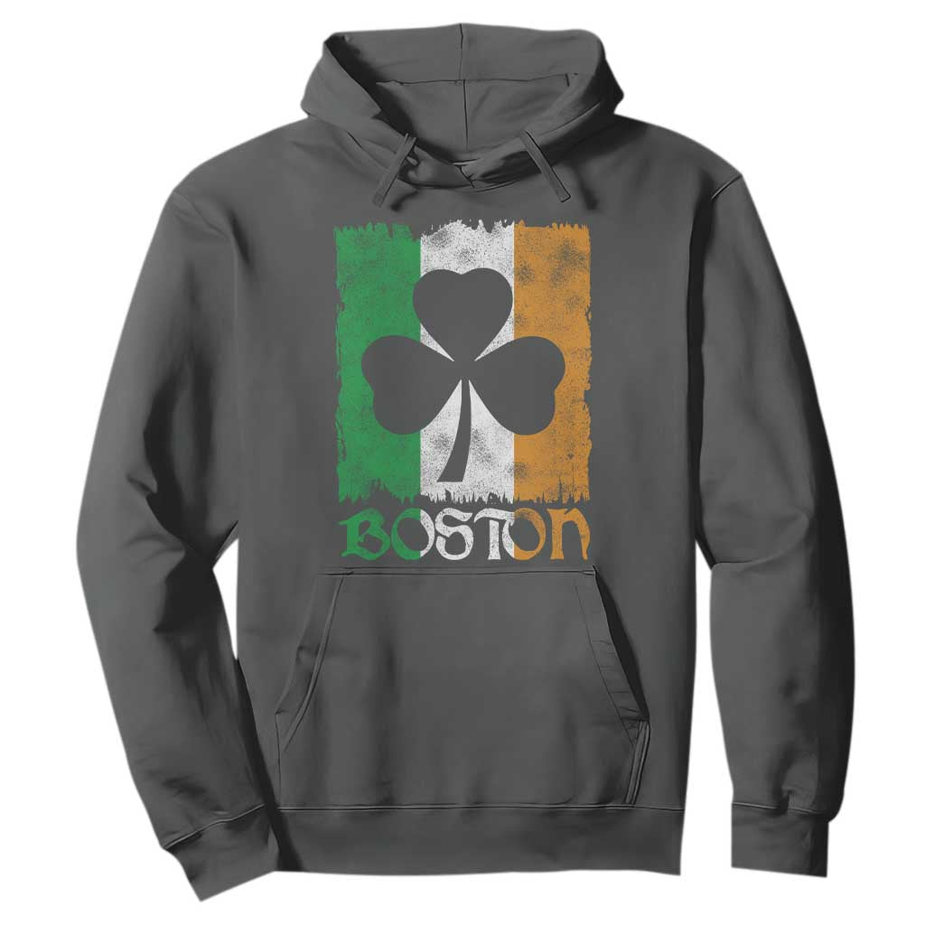 Boston St Patricks Day Hoodie Distressed Shamrock Vintage Irish Flag TS11 Dark Heather Print Your Wear