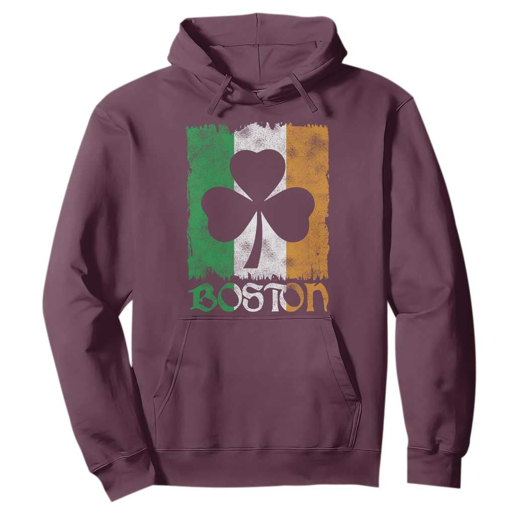Boston St Patricks Day Hoodie Distressed Shamrock Vintage Irish Flag TS11 Maroon Print Your Wear