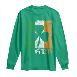 Boston St Patricks Day Long Sleeve Shirt Distressed Shamrock Vintage Irish Flag TS11 Irish Green Print Your Wear