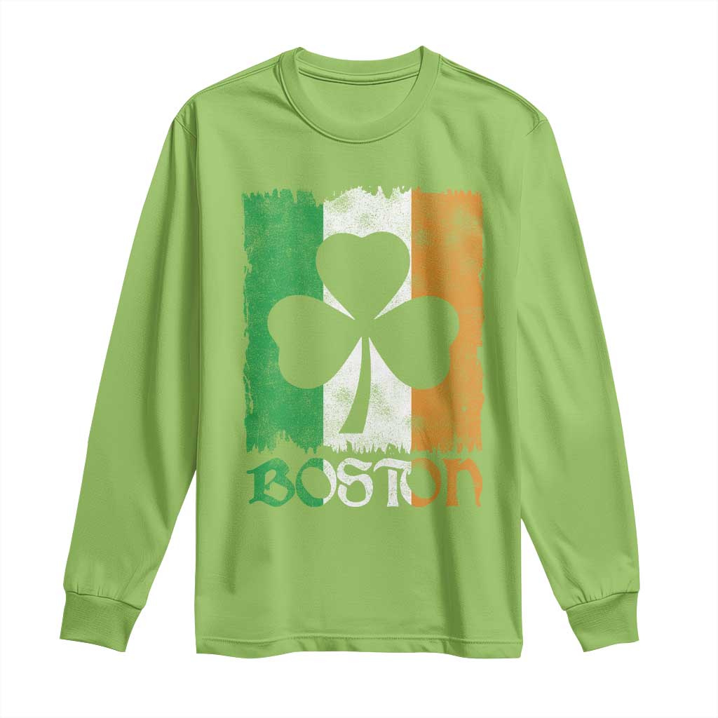 Boston St Patricks Day Long Sleeve Shirt Distressed Shamrock Vintage Irish Flag TS11 Lime Print Your Wear