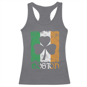 Boston St Patricks Day Racerback Tank Top Distressed Shamrock Vintage Irish Flag TS11 Charcoal Print Your Wear