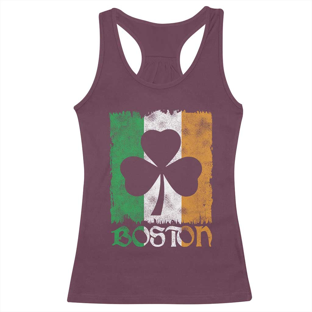 Boston St Patricks Day Racerback Tank Top Distressed Shamrock Vintage Irish Flag TS11 Maroon Print Your Wear