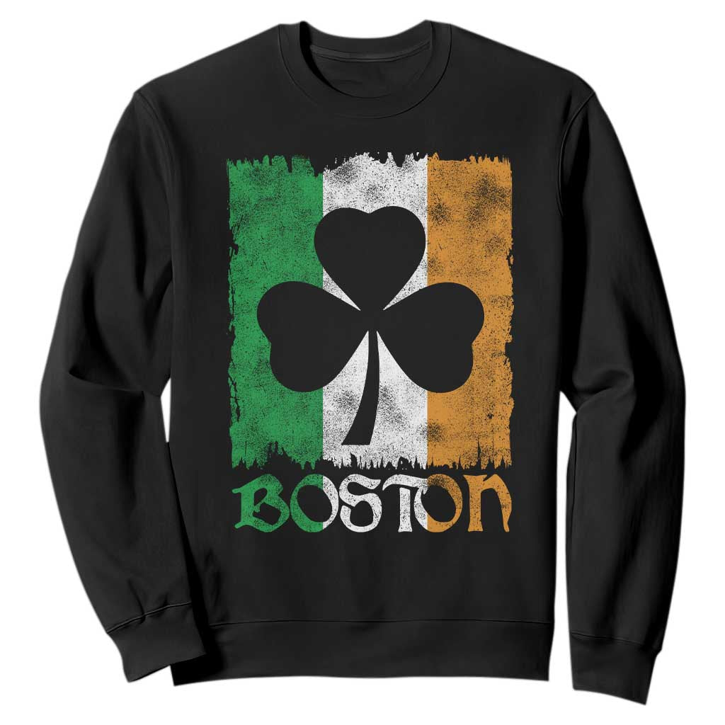Boston St Patricks Day Sweatshirt Distressed Shamrock Vintage Irish Flag TS11 Black Print Your Wear