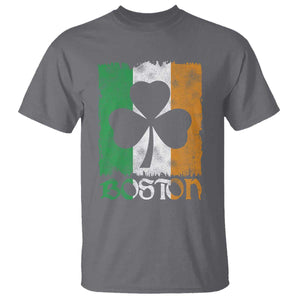 Boston St Patricks Day T Shirt Distressed Shamrock Vintage Irish Flag TS11 Charcoal Print Your Wear