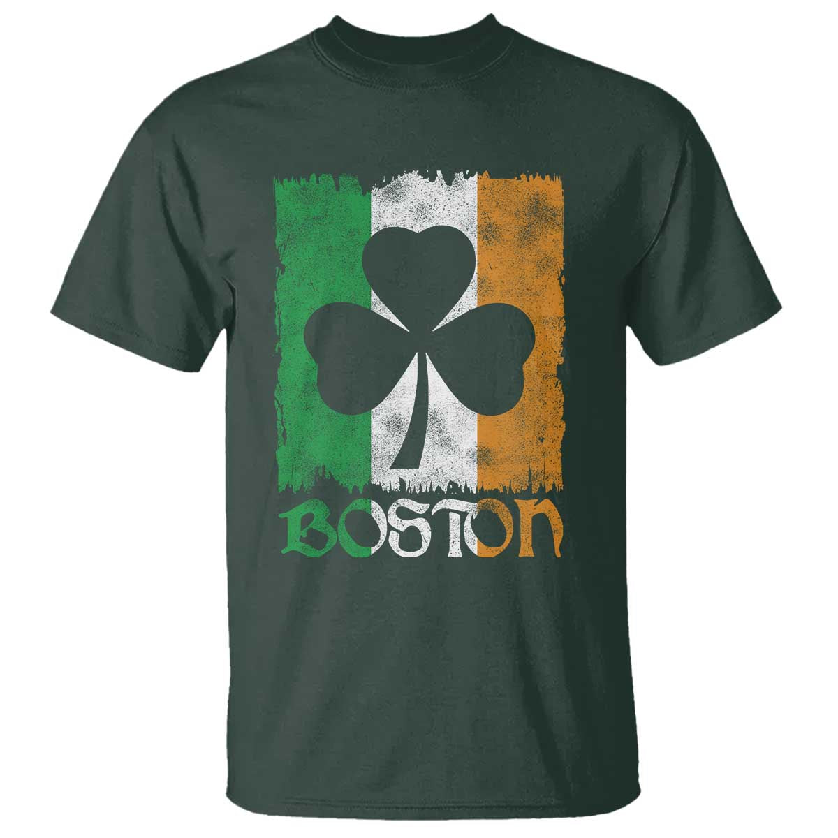 Boston St Patricks Day T Shirt Distressed Shamrock Vintage Irish Flag TS11 Dark Forest Green Print Your Wear