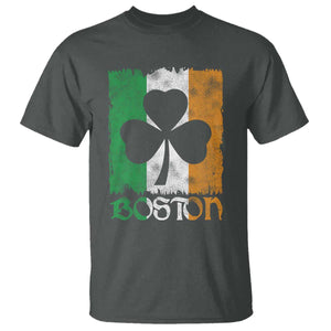Boston St Patricks Day T Shirt Distressed Shamrock Vintage Irish Flag TS11 Dark Heather Print Your Wear